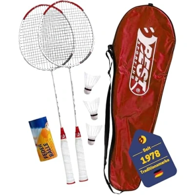 Abbildung von Best Sporting Badminton Set 260 XT Mit 2 leichten Schlägern, 3 Bällen und praktischer Tragetasche Perfekt für den Freizeitsport im Garten, Park oder am Strand