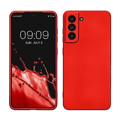 Abbildung von kwmobile Case kompatibel mit Samsung Galaxy S21 FE Hülle Schutzhülle aus Silikon metallisch schimmernd Handyhülle Metallic Dunkelrot