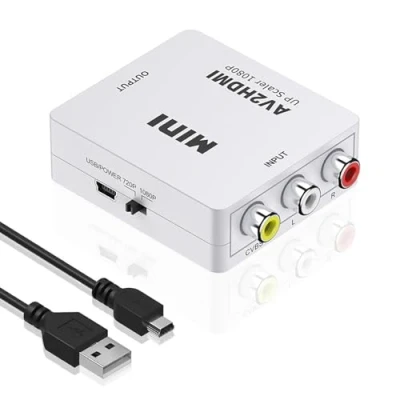 Abbildung von RCA auf HDMI Konverter zu Adapter,RCA Adapter 1080P Composite CVBS AV für PS2/Xbox/Blue Ray/game console/STB/VCD/DVD,Unterstützt PAL/NTSC mit USB Netzkabel weiß