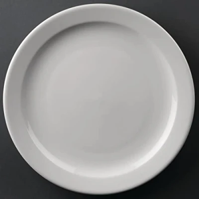 Abbildung von Olympia Athena Teller mit schmalem Rand, 254 mm (12 Stück), weißes Porzellan, Speiseteller Set, Restaurantgeschirr, Essgeschirr mikrowellengeeignet, CF364