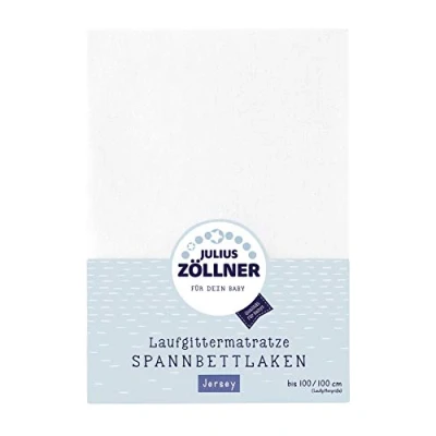 Abbildung von Julius Zöllner 8390347100 Jersey Spanntuch, passend für Laufgittermatratzen 68x90 bis 100x100 cm, Weiß