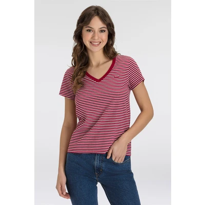 Abbildung von Levi&#039;s Perfect V NECK Tshirt print, Damen, Größe: Medium, Indigo stripe scarlet smile