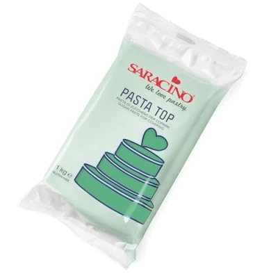Abbildung von Saracino Top Zuckerpaste zum Überziehen von 1000 g Fondant, hergestellt in Italien, grüne Farbe