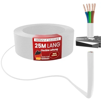 Abbildung von MAS Premium Von 5 bis 100m Kunststoffschlauchleitung H05VV F 2, 3 oder x0,75; x1; x1,5 x2,5 und 4G0,75 Flexible Leitung Kabel Gerätekabel (H05VV 5G2,5 WS, 25m)