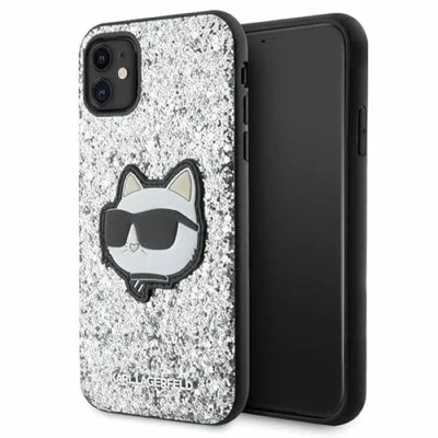 Abbildung von Karl Lagerfeld KLHCN61G2CPS Hülle für iPhone 11 / Xr 6.1&quot; Silber hardcase Glitter Choupette Patch