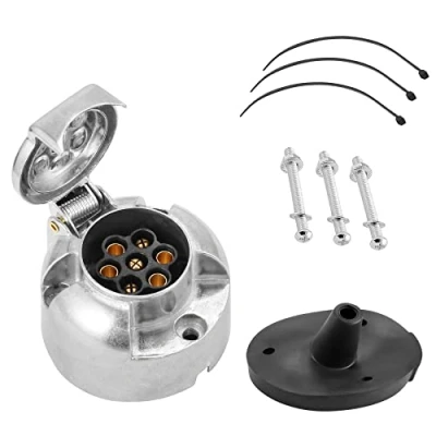 Abbildung von SPARKMOTO Metall Anhänger Steckdose 7 Polig,nach ISO1724,12V Wasserdicht 7Polige mit Aluminium Guss Gehäuse,inkl. Wasserdichtes Gummipad, PKW KFZ LKW AHK Polig
