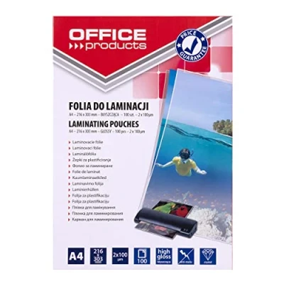 Abbildung von OFFICE PRODUCTS 20325425 90 Laminierfolie A4, 2 x 100 micron, glänzend, Stück, transparent