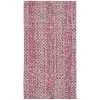Abbildung von SAFAVIEH Zeitgenössische Teppich für Wohnzimmer, Esszimmer, Schlafzimmer Courtyard Collection, Kurzer Flor, Hellgrau und Fuchsia, 79 X 152 cm
