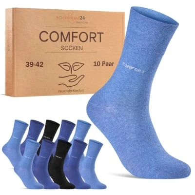 Abbildung von Comfort Socken ohne Gummibund &amp; Naht für Damen Herren (10 Paar) Gesundheitssocken Gummi mit Komfortbund 70209T (Schwarz Blau 39 42)