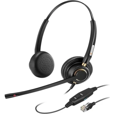 Abbildung von Arama RJ9 Telefon Headset mit Mikrofon Noise Cancelling, Festnetztelefon Arbeit für Yealink T41S T42S T46S T48S T21P T23G T46U Avaya 1608 1616 9608 Call Center Büro