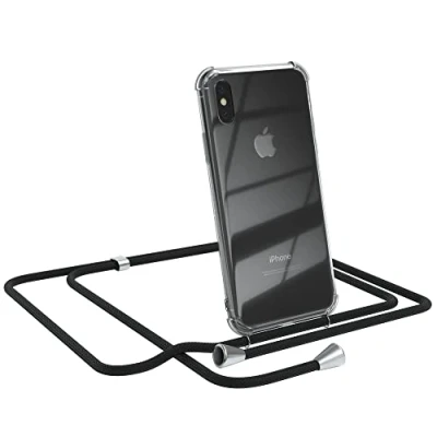 Abbildung von EAZY CASE Handykette kompatibel mit iPhone XS Max Handyhülle Umhängeband, Handykordel Schutzhülle, Silikonhülle, Hülle Band, Stylische Kette für Smartphone, Schwarz