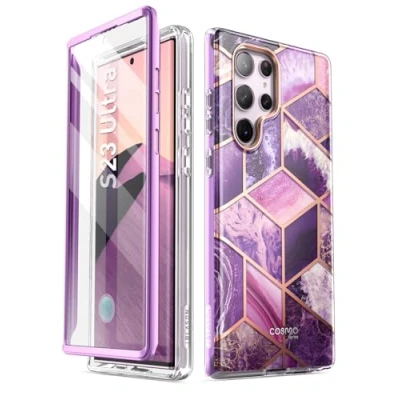 Abbildung von i Blason Glitzer Hülle für Samsung Galaxy S23 Ultra 5G Handyhülle Bumper Case 360 Grad Schutzhülle Glänzend Cover [Cosmo] mit Integriertem Displayschutz 2023 Ausgabe (Lila)
