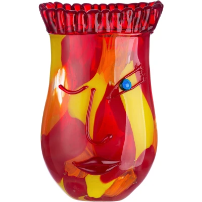 Abbildung von Glas Art Vase Dekovase Gesichtsvase Deko Wohnzimmer Geschenk für Frauen Geburtstag Farbe: rot gelb Höhe 29 cm
