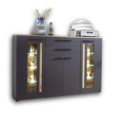 Abbildung von Innostyle Highboard &quot;Loft Two&quot;, Breite 180 cm, 2 Holztüren, Schubkästen, Glas /Holztüren