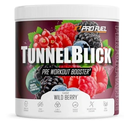 Abbildung von Pre Workout Booster3 WILD BERRY 440g unglaublich lecker TUNNELBLICK Trainingsbooster3 mit Citrullin, Arginin, Taurin, Koffein, Guarana und Magnesium optimal hochdosiert 100% vegan