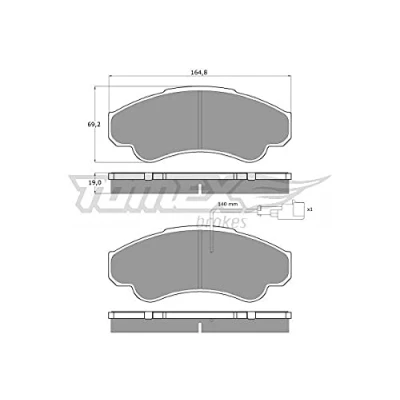 Abbildung von TOMEX brakes TX 12 47 Bremsbelagsatz Vorderachse mit integriertem Verschleißwarnkontakt FIAT: Ducato III Kastenwagen, Bus