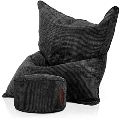 Abbildung von Green Bean Sitzsack Square Cord + Pouf (Sitzsack im Set XXL Riesensitzsack mit passenden Fußhocker, EPS Füllung), Bag Bodenkissen Liegekissen Sitzkissen Indoor Drinnen Waschbar