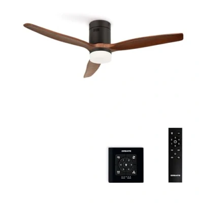 Abbildung von CREATE / WINDCALM/Deckenventilator Schwarz Dunkelholzflügel mit Beleuchtung, Fernbedienung und Wandschalter 40W, Leise, Ø132 cm, 6 Geschwindigkeiten, Timer, DC Motor, Sommer Winterbetrieb