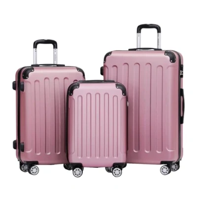 Abbildung von BEIBYE Hartschalen Koffer Trolley Rollkoffer Reisekoffer Sicherheit Zahlenschloß Zwillingsrolle ABS Material Handgepäck 4 Rollen (M L XL Set) (Rosa,