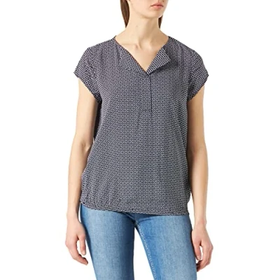 Abbildung von TOM TAILOR Damen Bluse mit Allover Print 1024062, 26428 Navy Geometrical Design, 36