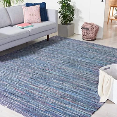 Abbildung von SAFAVIEH Modern Teppich für Wohnzimmer, Esszimmer, Schlafzimmer Rag Rug Collection, Kurzer Flor, Lila und Multi, 244 X 305 cm