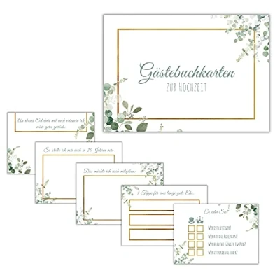 Abbildung von JEKA 50 Gästebuch Karten für Hochzeitsbuch, DIY Gastkarten Set Hochzeitspiele Gäste, Gästebuchkarten Hochzeit (Grün Gold)