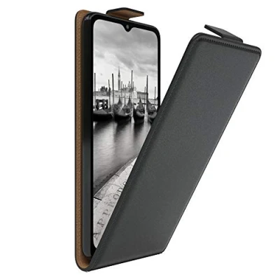 Abbildung von EAZY Case Hülle kompatibel mit Samsung Galaxy A12 Flip Cover zum Aufklappen, Handyhülle aufklappbar, Schutzhülle, Flipcover, Flipcase, Flipstyle vertikal klappbar, aus Kunstleder, Schwarz