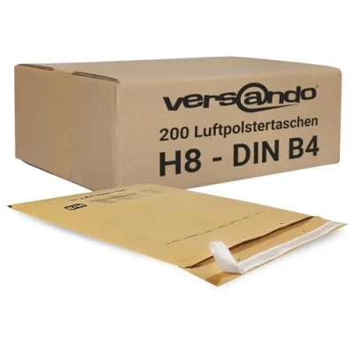 Abbildung von versando 200x H8 Luftpolsterumschläge Innenmaß 270 x 360 mm Außenmaß 290 370 braun/goldgelb für DIN B4