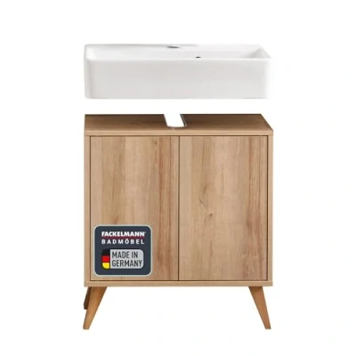 Abbildung von FACKELMANN Finn Waschbeckenunterschrank (60 x 50 30,5 cm) inklusive Waschbecken aus Keramik 13 35 Badschrank Holz in Eichenoptik