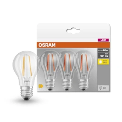 Abbildung von Osram Led retrofit classic a 60 7w/827 220 240v fil e27 doos à 3 stuks 4058075819290