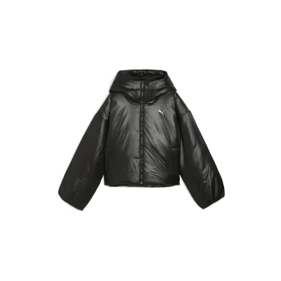Abbildung von PUMA Wardrobe Essentials Shiny Wattierte Kapuzenjacke Damen, Kleidung, Schwarz, S