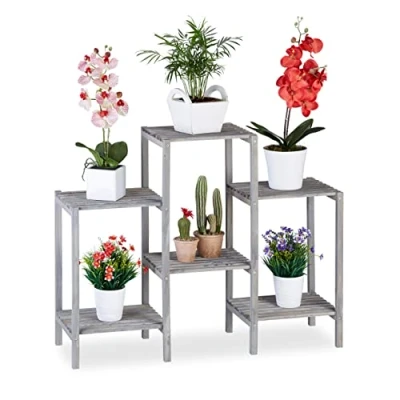 Abbildung von relaxdays Pflanzentreppe Graues Blumenregal aus Holz, M