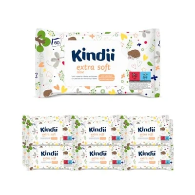 Abbildung von Kindii Feuchttücher für Babys und Kinder Extra Soft Aloe schützende Wirkung, feuchtigkeitsspendend, regenerierend Zarter Duft Allantoin, Emolliet neutraler pH Wert 720 Stk 12x60Stk