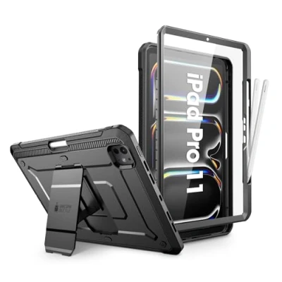 Abbildung von SUPCASE für iPad Pro 11 Zoll Hülle M4 2024 5th Generation mit Stifthalter Bumper Case 360 Grad Schutzhülle Cover [Unicorn Beetle Pro] Displayschutz und Ständerfür (Schwarz)