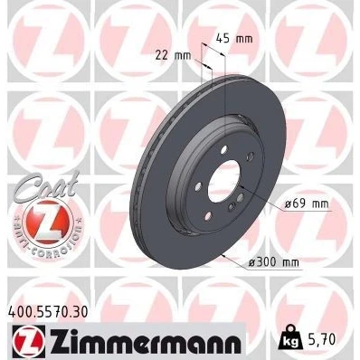 Abbildung von ZIMMERMANN 400.5570.30 Bremsscheibe 300 22 6/5 5 112 Belüftet, Verbundbremsscheibe beschichtet hochgekohlt