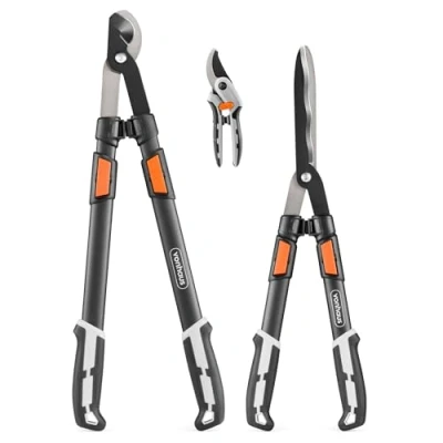 Abbildung von VonHaus 3 Teiliges Gartenscheren Set Baumschere, Heckenschere, Gartenschere Teleskopisch Verlängerbare Strauchschere mit Weichen Griffen Leicht