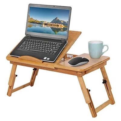 Abbildung von Ejoyous Klappbarer Bambus Betttisch, Verstellbar 5 Neigungswinkel Laptoptisch Notebooktisch Lapdesks mit Schublade und Lüftungsschlitze für Schule Schlafzimmer oder Büro