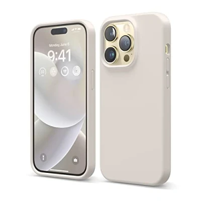 Abbildung von elago Schutzhülle für iPhone 14 Pro, Flüssigsilikon, Ganzkörper Schutzhülle, stoßfest, schlanke Handyhülle, kratzfestes, weiches Mikrofaserfutter, 15,5 cm (6,1 Zoll), Steinfarben