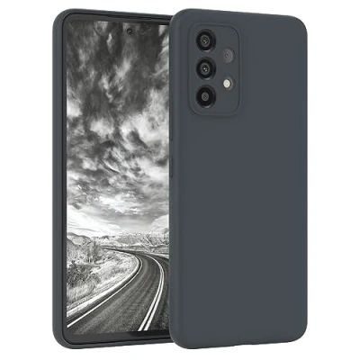 Abbildung von EAZY Case Hülle Liquid Silikon kompatibel mit Samsung Galaxy A53 5G Silikonhülle weich TPU Hülle, Starke, HandyHülle weichem Mikrofaser Innenfutter, Bumper in Anthrazit, Grau
