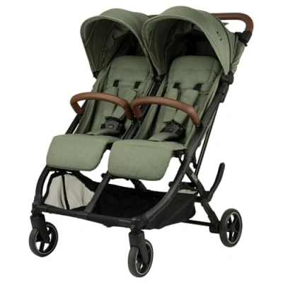 Abbildung von Novi Baby® Scott V2 DUO, mit einer Hand zusammenklappbar, Liegefunktion ab Geburt, für 2 Kinder bis je 15 kg, Korb 6 Geländerädern (Grün)