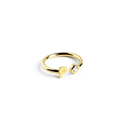 Abbildung von SINGULARU Personalisierter Ring Letter Diamond Gold Verstellbarer 925 Sterlingsilber mit 18kt Vergoldung Einheitsgröße Damenschmuck Buchstabe P