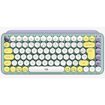 Abbildung von Logitech POP Keys Mechanische kabellose Tastatur mit anpassbaren Emoji Tasten, Französisches AZERTY Layout Grün/Lila