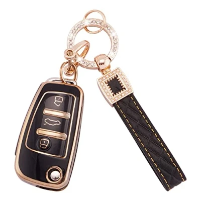 Abbildung von Koaudb Autoschlüssel Hülle Cover Passt für Audi A1 A3 A4 A6 A8 Quattro Q2 Q3 Q7 S3 S6 RS3 RS6 R8 TT TTS, 3 Tasten Schlüsseletui TPU Schlüsselhülle mit Lederanhänger Schlüsselanhänger (BP Ad 3)