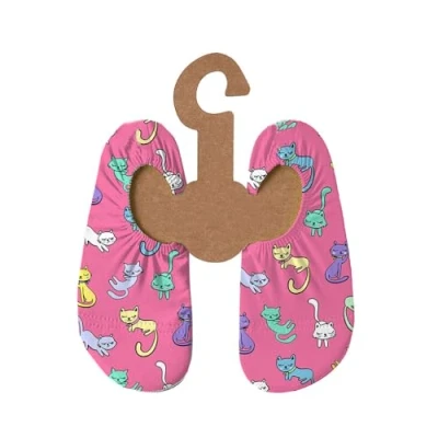 Abbildung von Slipstop Kinder Strandschuhe Anti Rutsch Sport Schuhe Schwimmschuhe Badeschuhe Urlaub Yoga für Mädchen Kitties pink mit Katzen Sonnenschutzfaktor 50+, Gr. 33 35