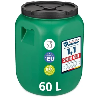 Abbildung von Garronda Weithalsfass 60 Liter Futtertonne mit Deckel ohne Dichtung BPA freier HDPE Futterbehälter für Wasser, Lagerung, Tierfutter, Sauerkraut und Gurken GD 0142