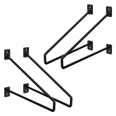 Abbildung von ML Design 4 Stück Regalhalterung 265 mm, Schwarz, aus Stahl, Haarnadel Regalhalterungen, Schwebe Regalwinkel, Hairpin Wandhalterung, Regalträger für Wandmontage, Industrielle Wandregal, Wandkonsole