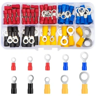 Abbildung von Vwoqiy 102 Stück Ringkabelschuhe, Kabelverbinder, Ring Kabelschuhe Isolierte Steckverbinder Stoßverbinder Quetschverbinder Flachstecker Anschlussklemmen (Vier Farben 102)