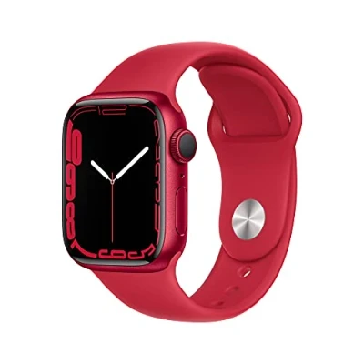 Abbildung von Apple Watch Series 7 (GPS, 41mm) — Rotes Aluminiumgehäuse mit rotem Sportband (Generalüberholt)