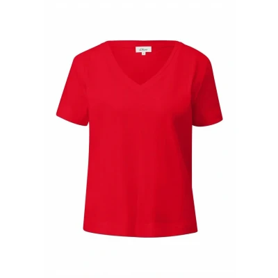Abbildung von s.Oliver Vausschnitt Kurzarm Tshirt basic, Damen, Größe: 44, Rot
