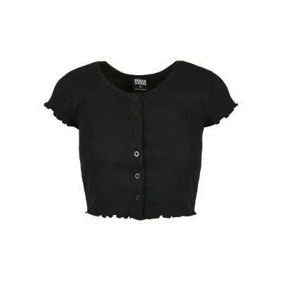 Abbildung von Urban Classics Ladies Cropped Button Up Rib Tee, Black, M